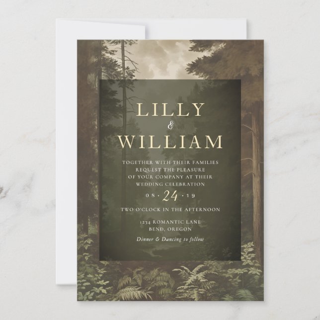 Woodland Dark Forest Moody River Wedding Invitation (Front)