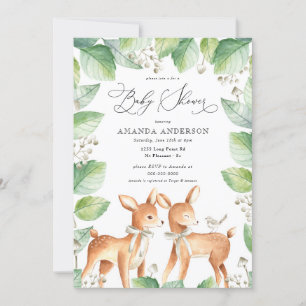 Woodland Dear Girl Greenery Neutral Baby Shower Invitation