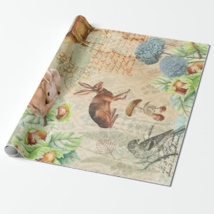 Woodland Decoupage Forest Wildlife Deer, rabbit Wrapping Paper