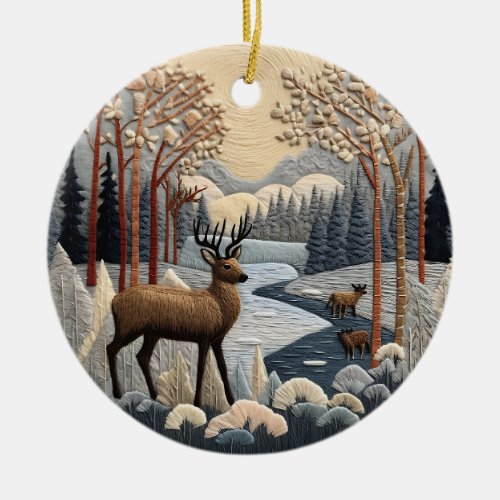 Woodland Deer 3D Chirstmas Animal  Ceramic Ornament