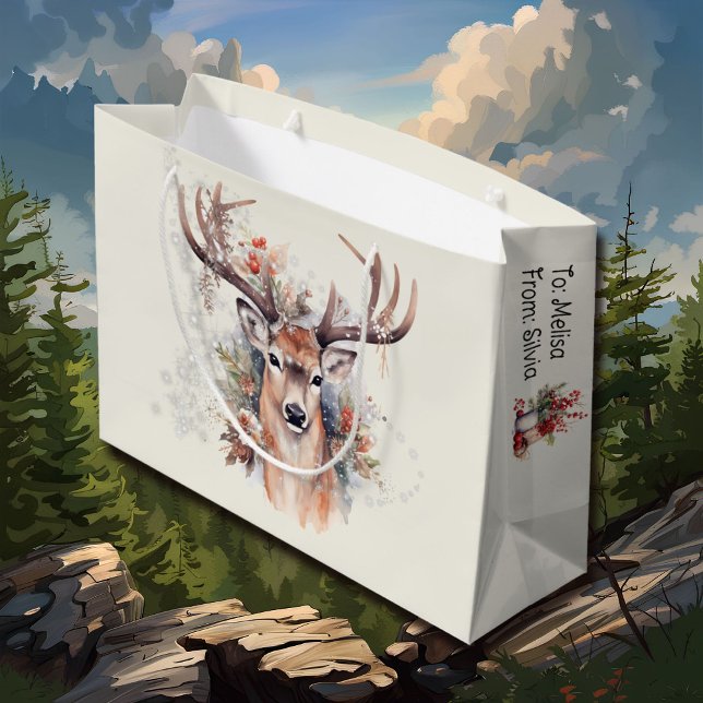 Woodland Deer Add Names Christmas Two Scenes Large Gift Bag (Creator Uploaded)