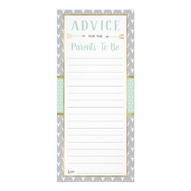 Woodland Deer Advice Card, Baby Shower, Mint, Gray Rack Card (Front)