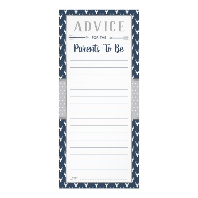 Woodland Deer Advice Card, Baby Shower, Navy, Gray Rack Card (Front)