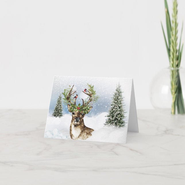 Woodland Deer All Purpose Christmas Note Card (Front)