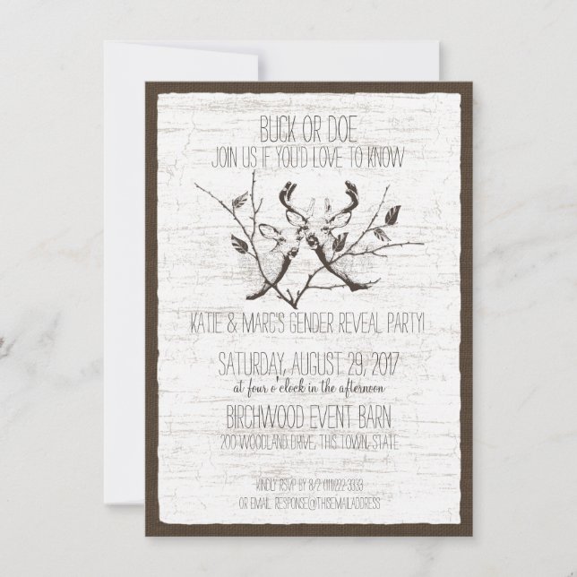 Woodland Deer and Birch Gender Reveal Invitation (Front)