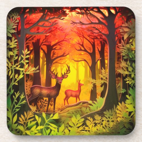 Woodland Deer and Fawn Beverage Coaster
