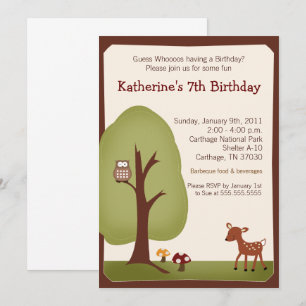 Woodland Deer and Owl Birthday Template Invite