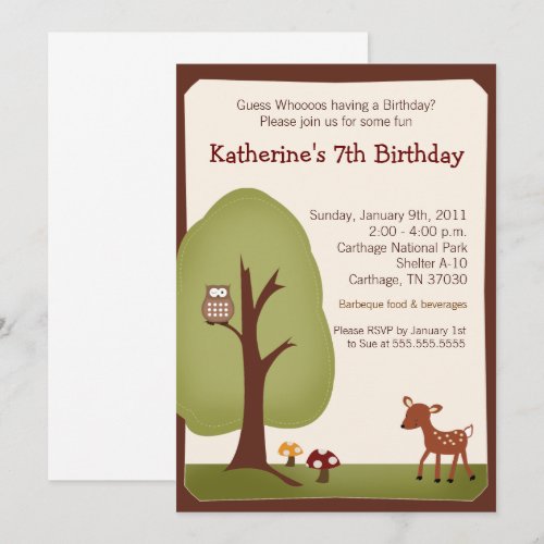 Woodland Forest Deer 5x7 Birthday invitation