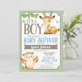Woodland Deer and Owl Boy Baby Shower Invitation (Standing Front)
