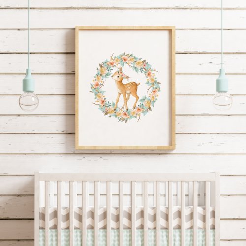 Woodland Deer Animals Nursery Art Kids Wall Poster