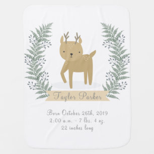 Woodland Deer Baby Birth Announcement Blanket