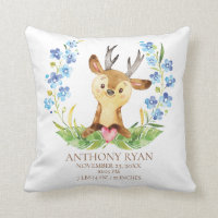 Woodland Deer Baby Birth Stats Pillow