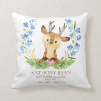 Woodland Deer Baby Birth Stats Pillow