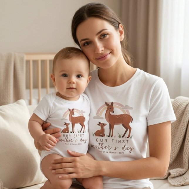 Woodland Deer Baby Mom Love First Mothers Day Art Bodysuit (Creator Uploaded)