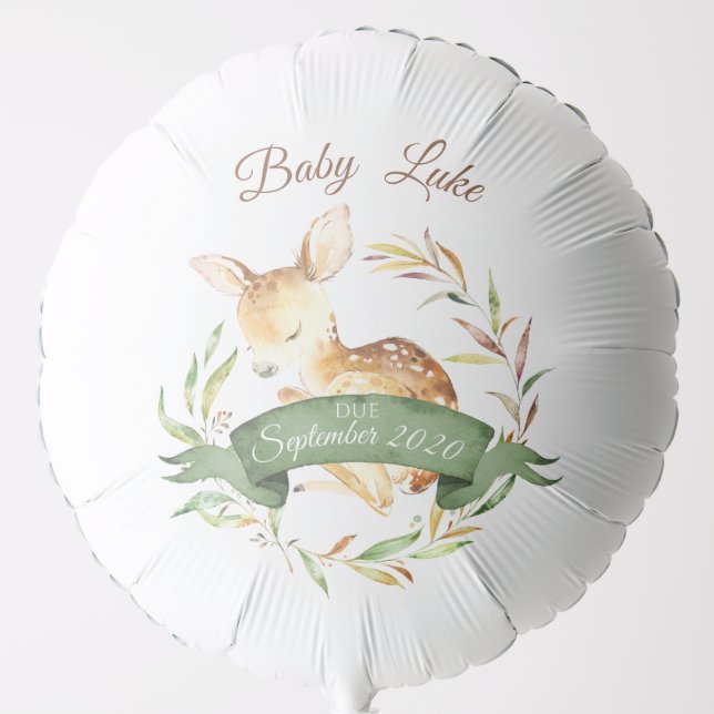 Woodland Deer Baby Name Due Date Balloon (Front)
