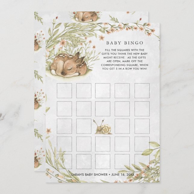 Woodland Deer | Baby Shower Bingo Card (Front/Back)
