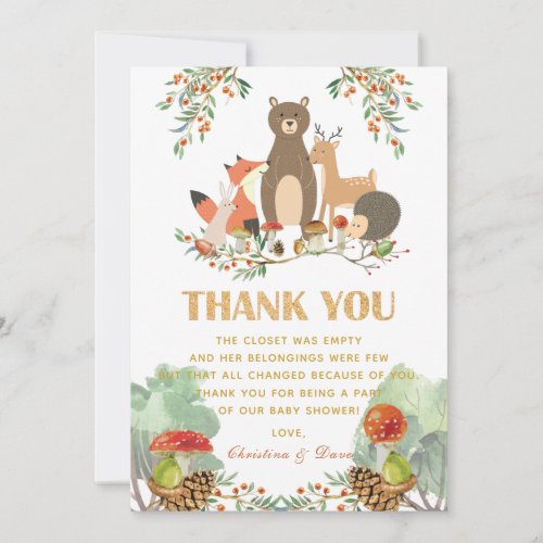 Woodland Deer Baby Shower Birthday Thank You Card