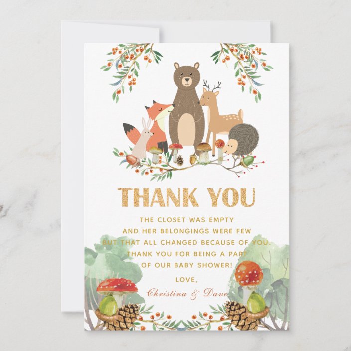 Woodland Deer Baby Shower Birthday Thank You Card | Zazzle