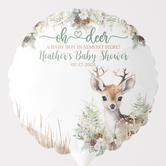 Woodland Deer Baby Shower Boy Balloon (Front)