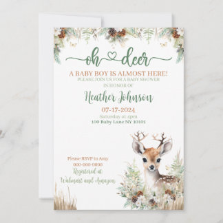Woodland Deer Baby Shower Boy Invitation