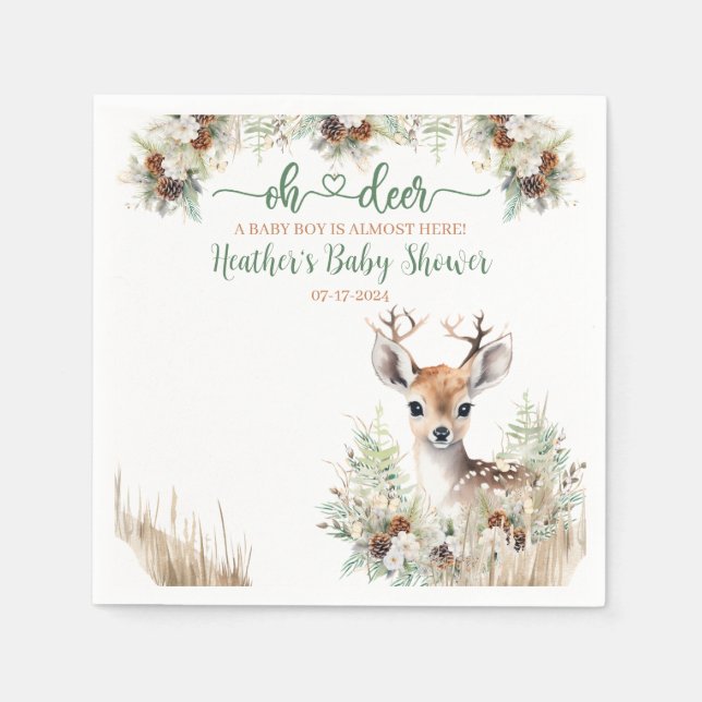 Woodland Deer Baby Shower Boy Napkins (Front)