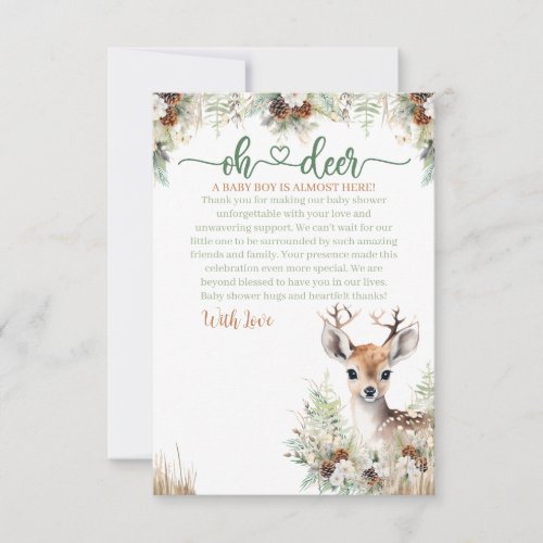 Woodland Deer Baby Shower Boy Thank You Card