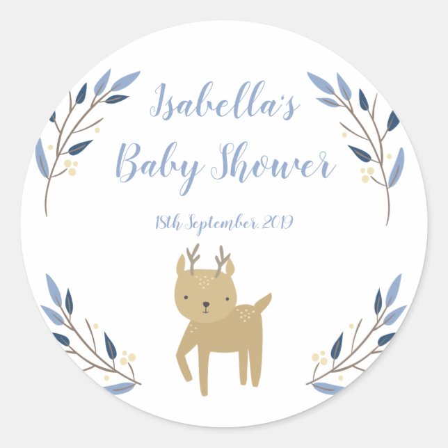 Woodland Deer Baby Shower Favor Sticker (Front)