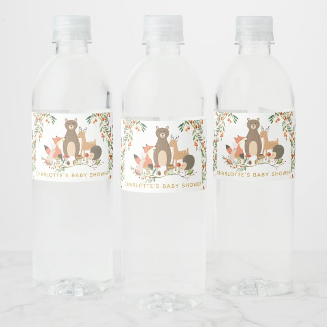 Woodland Deer Baby Shower Favor Water Bottle Label (Bottles)