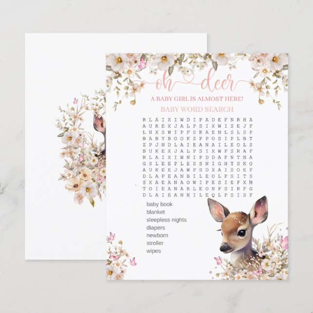 Woodland Deer Baby Shower Game (Front/Back)