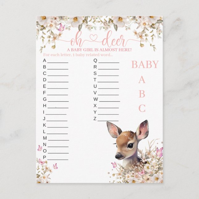 Woodland Deer Baby Shower Game Postcard (Front)