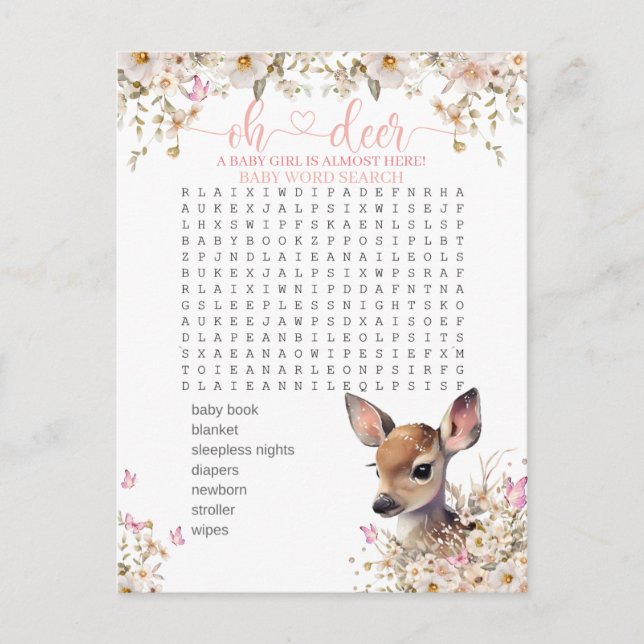 Woodland Deer Baby Shower Game Postcard (Front)