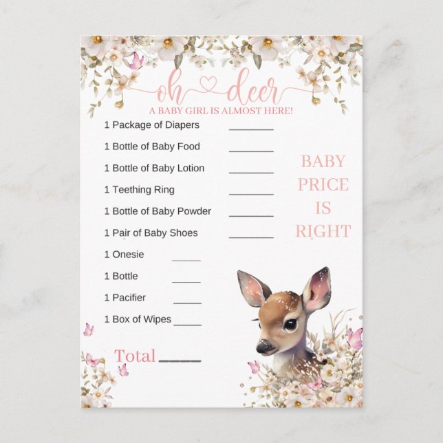 Woodland Deer Baby Shower Game Postcard (Front)