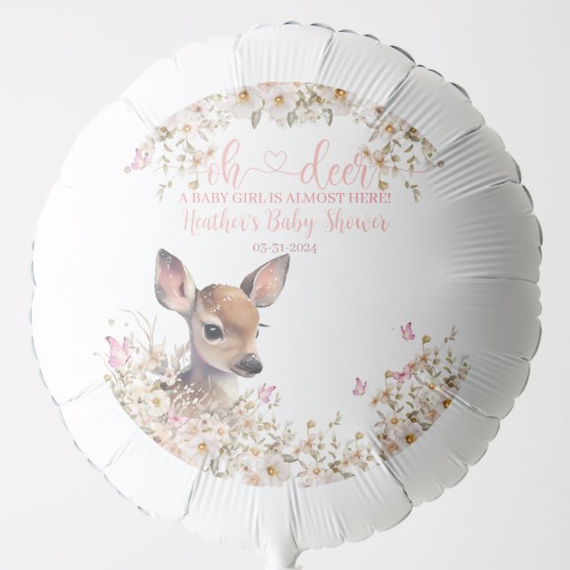 Woodland Deer Baby Shower Girl Balloon (Front)