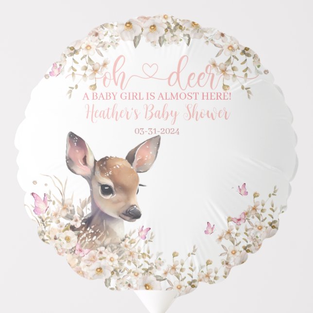 Woodland Deer Baby Shower Girl Balloon (Front)