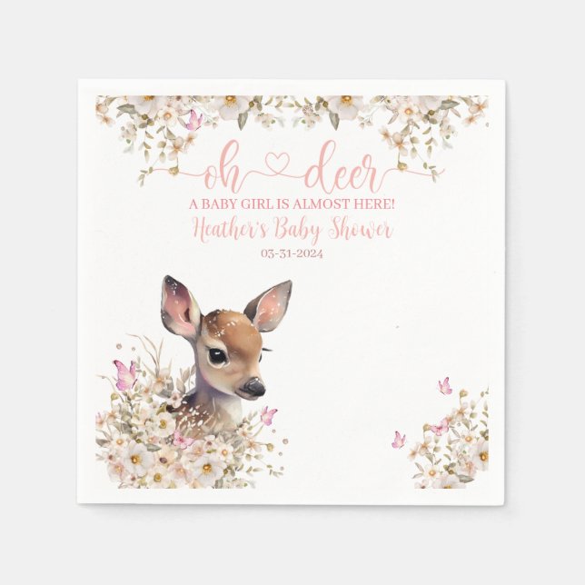 Woodland Deer Baby Shower Girl Napkins (Front)