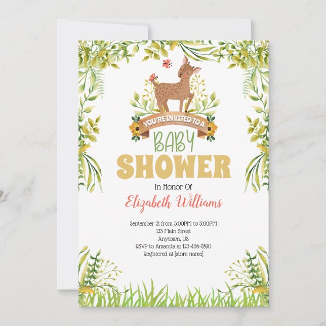 Woodland Deer Baby Shower Invitation (Front)