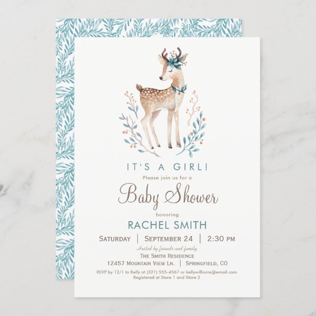 Woodland Deer Baby Shower Invitation (Front/Back)