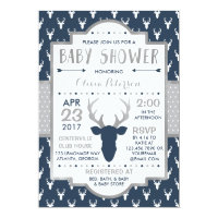 Woodland Deer Baby Shower Invitation, Faux Foil Card
