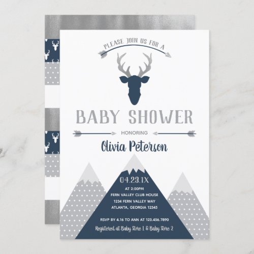 Woodland Deer Baby Shower Invitation Faux Foil Invitation