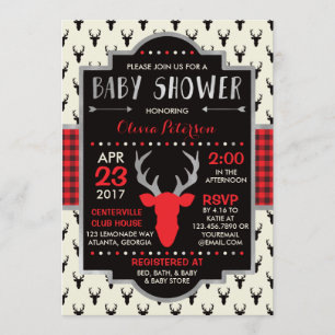 Woodland Deer Baby Shower Invitation, Faux Foil Invitation