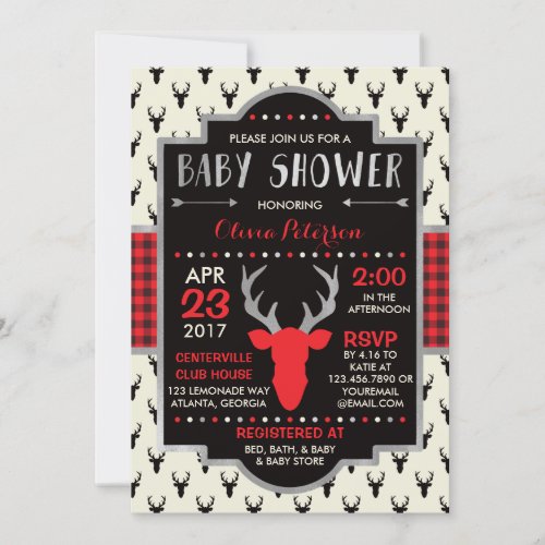 Woodland Deer Baby Shower Invitation Faux Foil Invitation