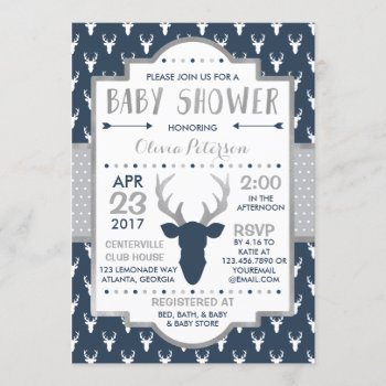 Woodland Deer Baby Shower Invitation  Faux Foil Invitation by DeReimerDeSign at Zazzle