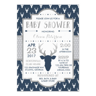 Woodland Deer Baby Shower Invitation, Faux Foil Invitation