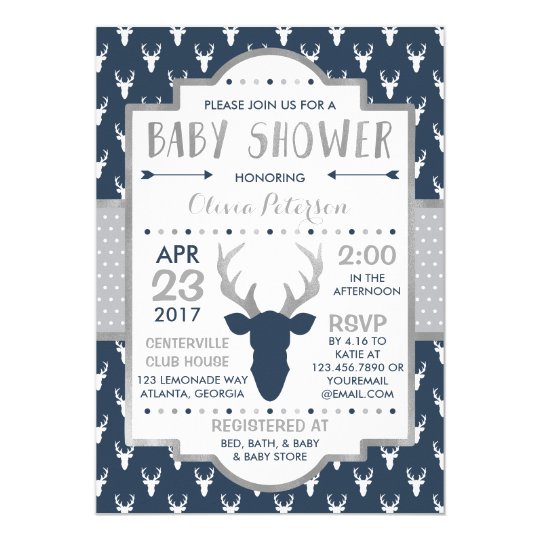 Woodland Deer Baby Shower Invitation Faux Foil Invitation Zazzle Com