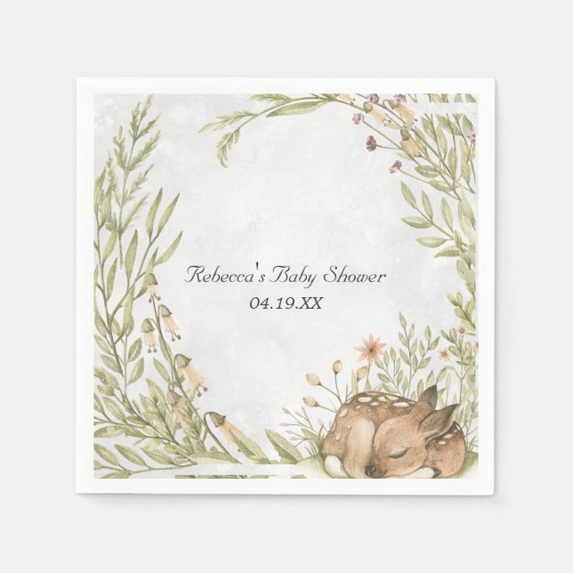 Woodland Deer Baby Shower Personalized Napkins (Front)