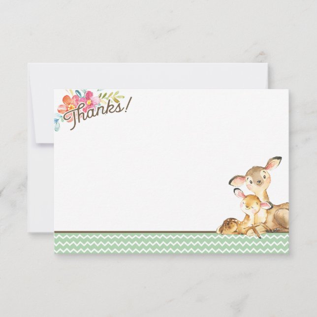 Woodland Deer Baby Shower Thank You Card (Front)