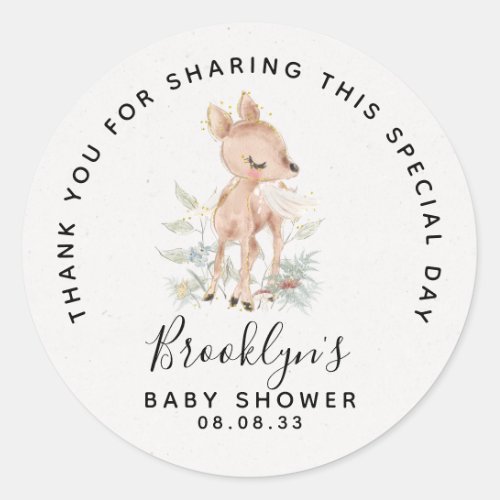 Woodland Deer Baby Shower Thank You  Classic Round Sticker