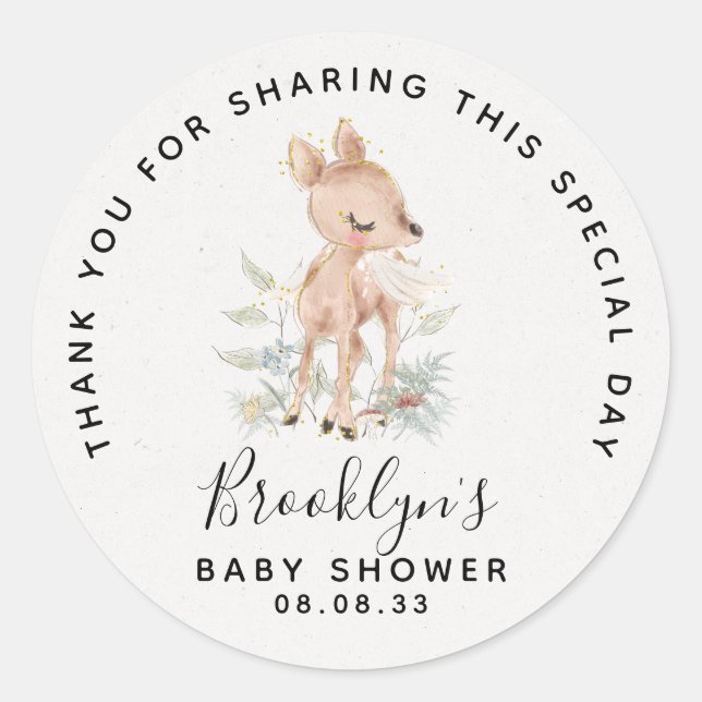 Woodland Deer Baby Shower Thank You  Classic Round Sticker (Front)