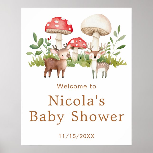 Woodland Deer Baby Shower Welcome Poster (Front)