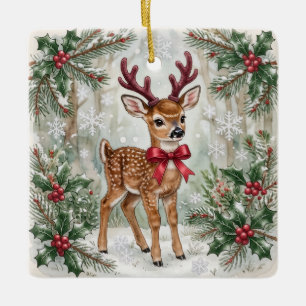 Woodland Deer Baby's First Christmas Personalized Ceramic Ornament
